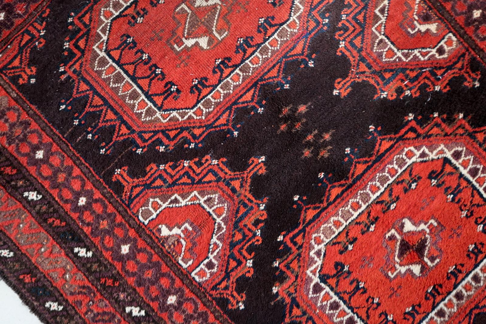 Laine Antique Tapis Afghan Baluch noué à la main en rouge et marron 3.8' x 6.9' - 1C1195 en vente