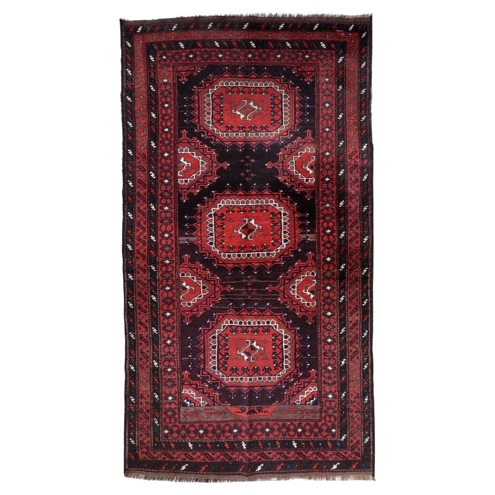 Antique Tapis Afghan Baluch noué à la main en rouge et marron 3.8
x 6.9
- 1C1195