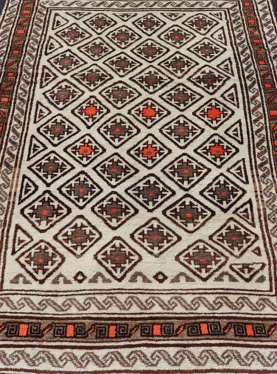 Antique Hand-Knotted Baluch Tribal Rug with All-Over Geometric Diamond Design For Sale 7
