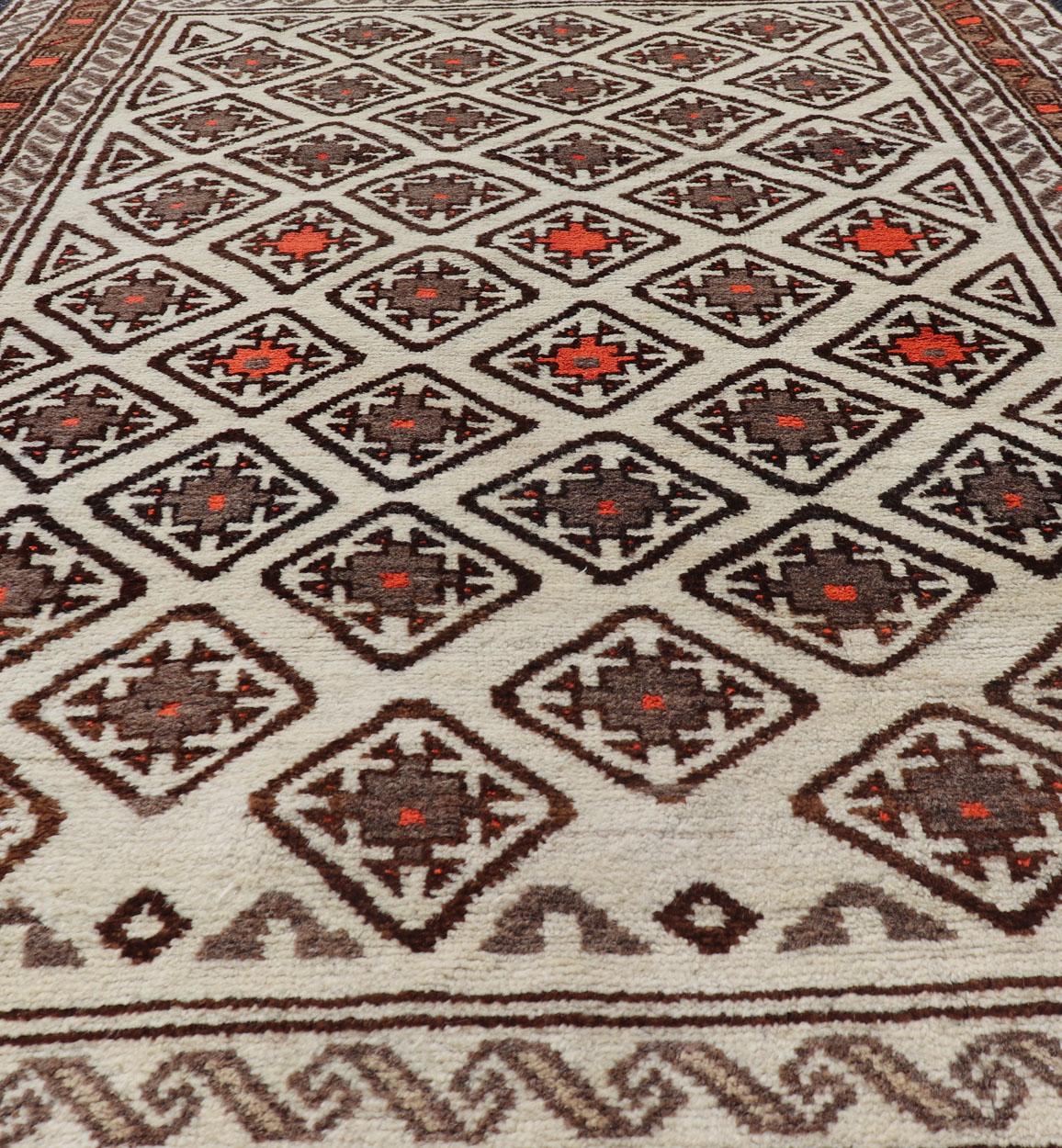 Antique Hand-Knotted Baluch Tribal Rug with All-Over Geometric Diamond Design For Sale 1