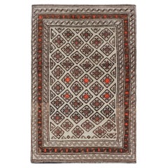 Vintage Hand-Knotted Baluch Tribal Rug with All-Over Geometric Diamond Design
