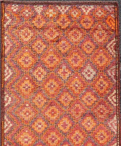 Antique Hand-Knotted Baluch Tribal Runner with All-Over Geometric Diamond Design