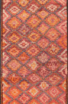 Antique Hand-Knotted Baluch Tribal Runner with All-Over Geometric Diamond Design