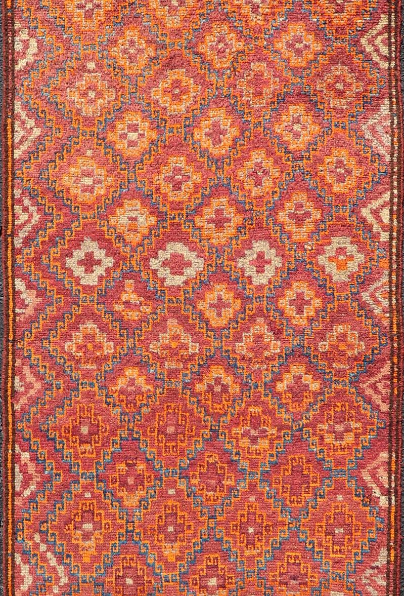 Turkestan Antique Hand-Knotted Baluch Tribal Runner with All-Over Geometric Diamond Design For Sale