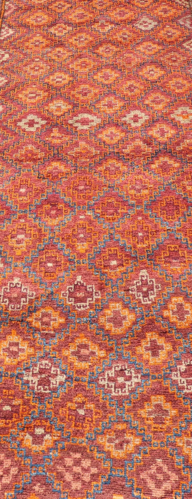 20th Century Antique Hand-Knotted Baluch Tribal Runner with All-Over Geometric Diamond Design For Sale