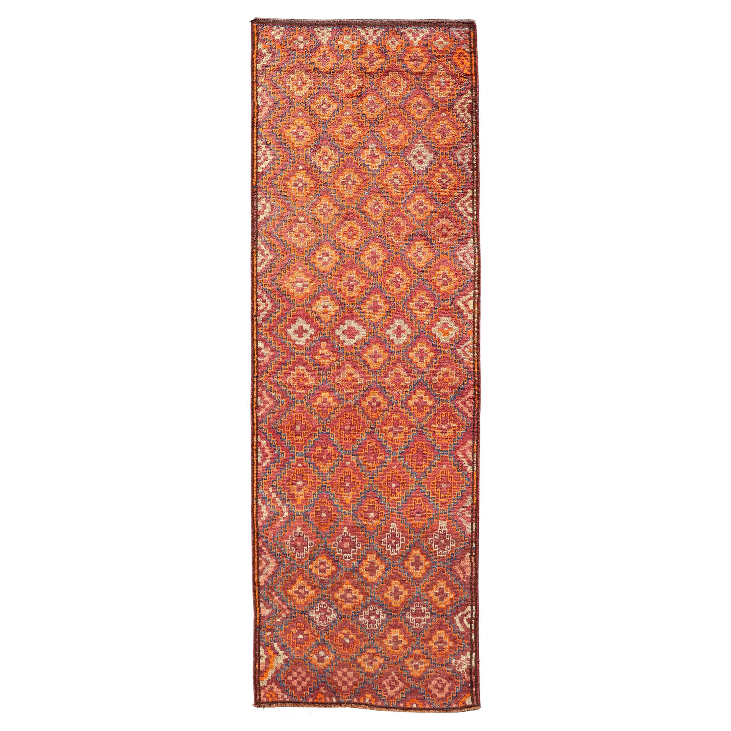Antique Hand-Knotted Baluch Tribal Runner with All-Over Geometric Diamond Design