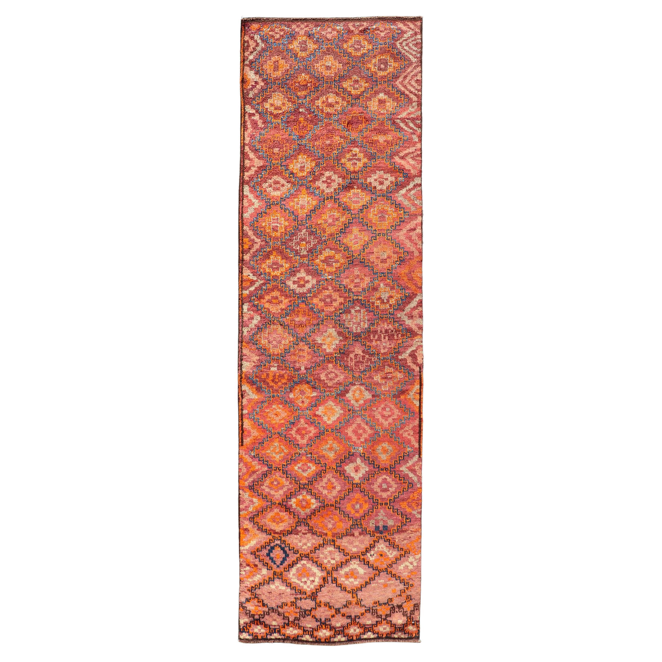Antique Hand-Knotted Baluch Tribal Runner with All-Over Geometric Diamond Design