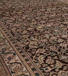 Antique Hand-Knotted Brown Wool Persian Malayer Rug