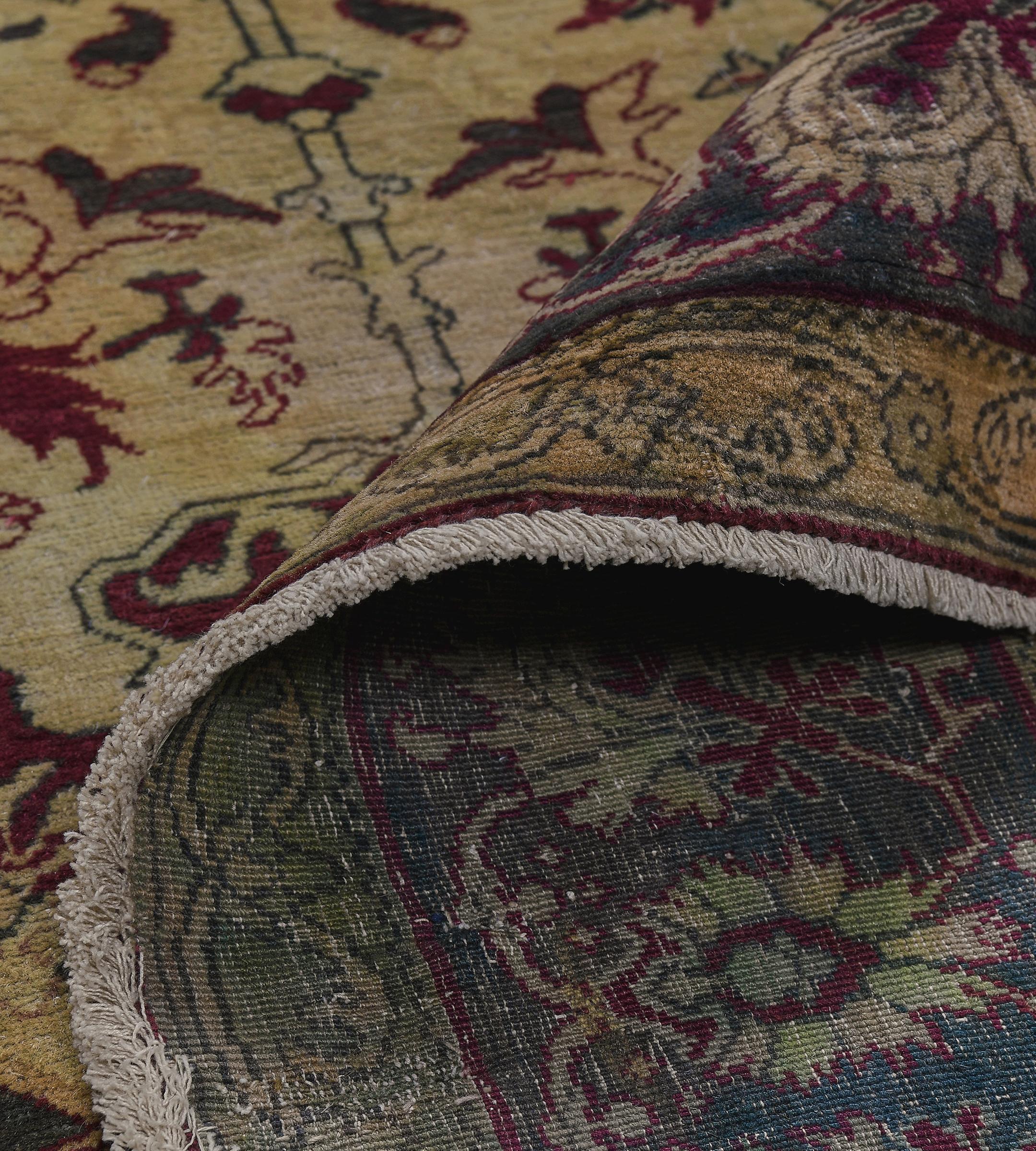 Antique Hand-Knotted Burgandy Floral Wool Agra Rug For Sale 7
