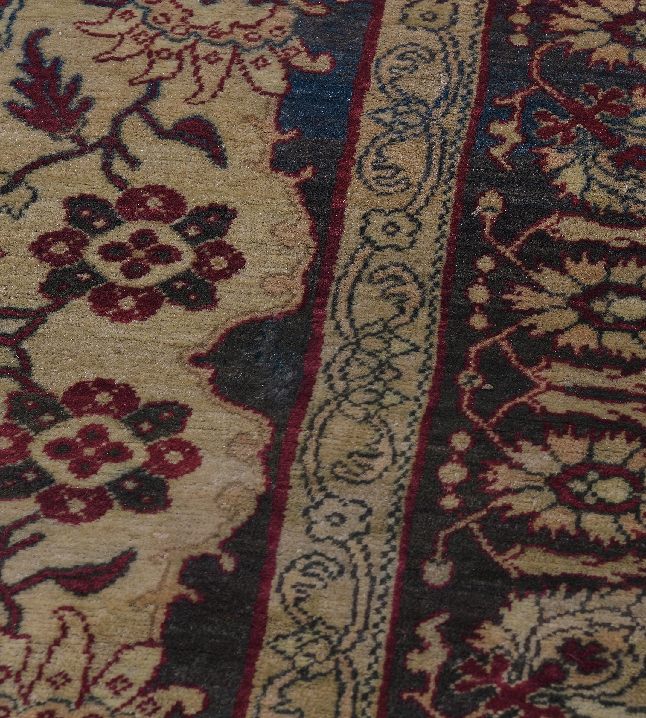 Antique Hand-Knotted Burgandy Floral Wool Agra Rug For Sale 3