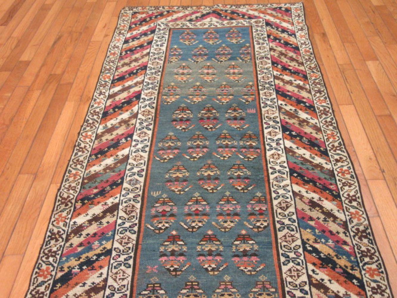 Antique Hand-Knotted Caucasian Genjeh Runner Rug In Excellent Condition For Sale In Atlanta, GA