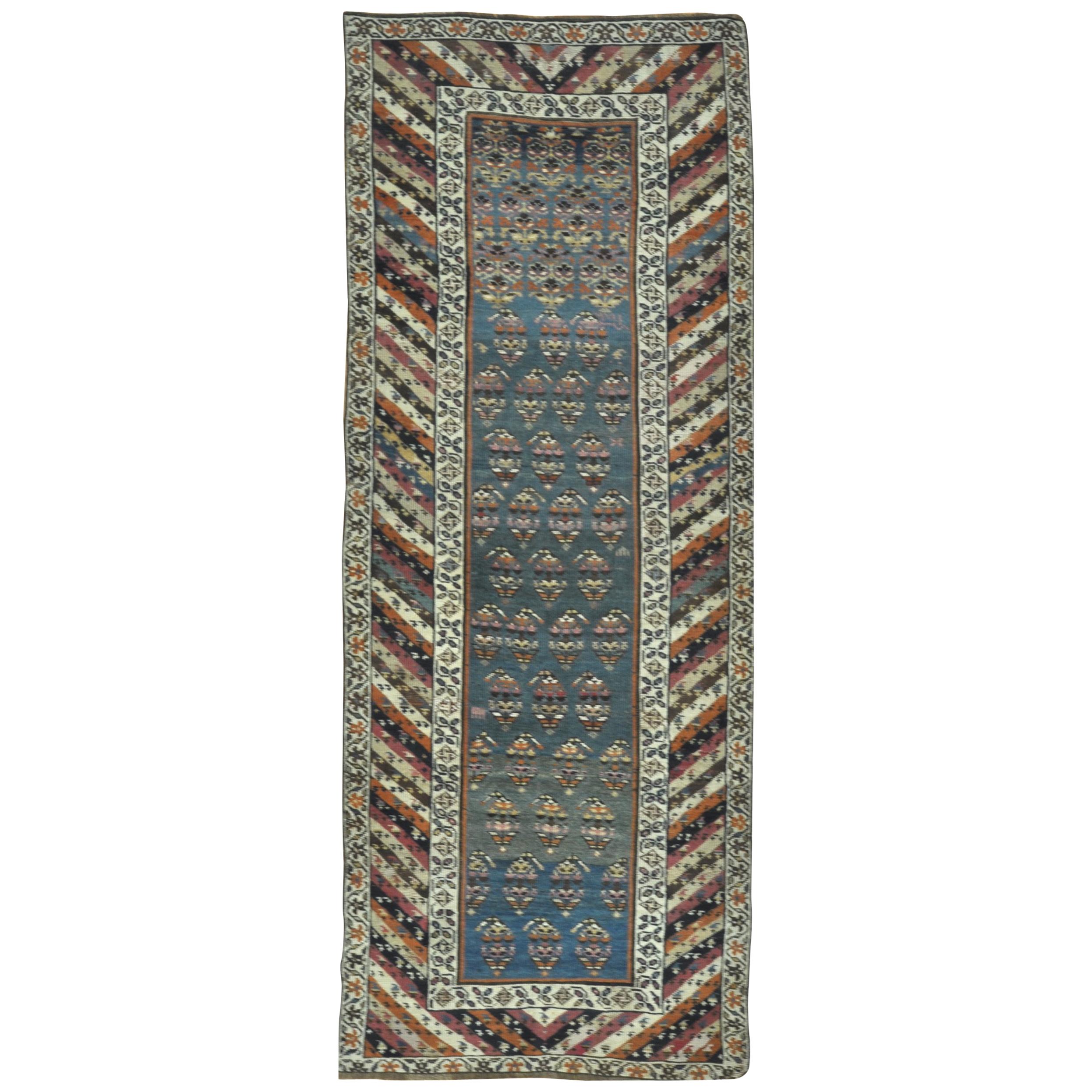 Antique Hand-Knotted Caucasian Genjeh Runner Rug For Sale