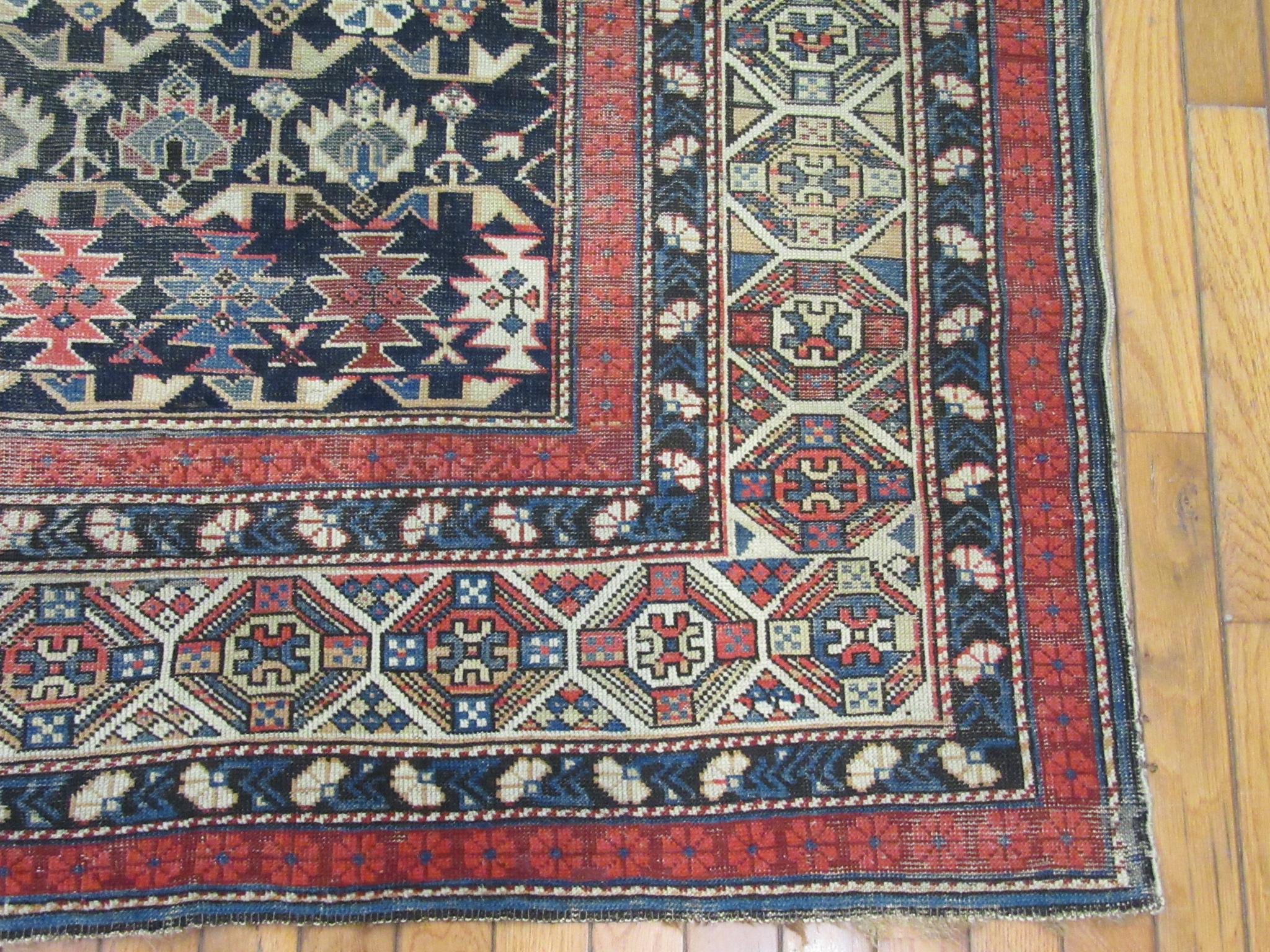 Antique Hand-Knotted Wool Caucasian Shirvan Rug 4