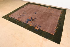 Antique Hand-Knotted Chinese Art Deco Room Size Wool Rug, 1920s