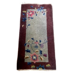 Antique Hand-Knotted Chinese Art Deco Rug, Wool, Floral Design, 1920s - 1B969
