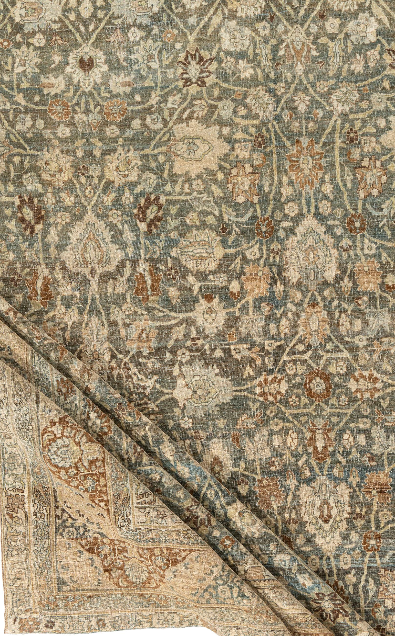 Hand-Knotted Antique Hand Knotted Distressed Persian Bidjar Rug Blue Beige For Sale