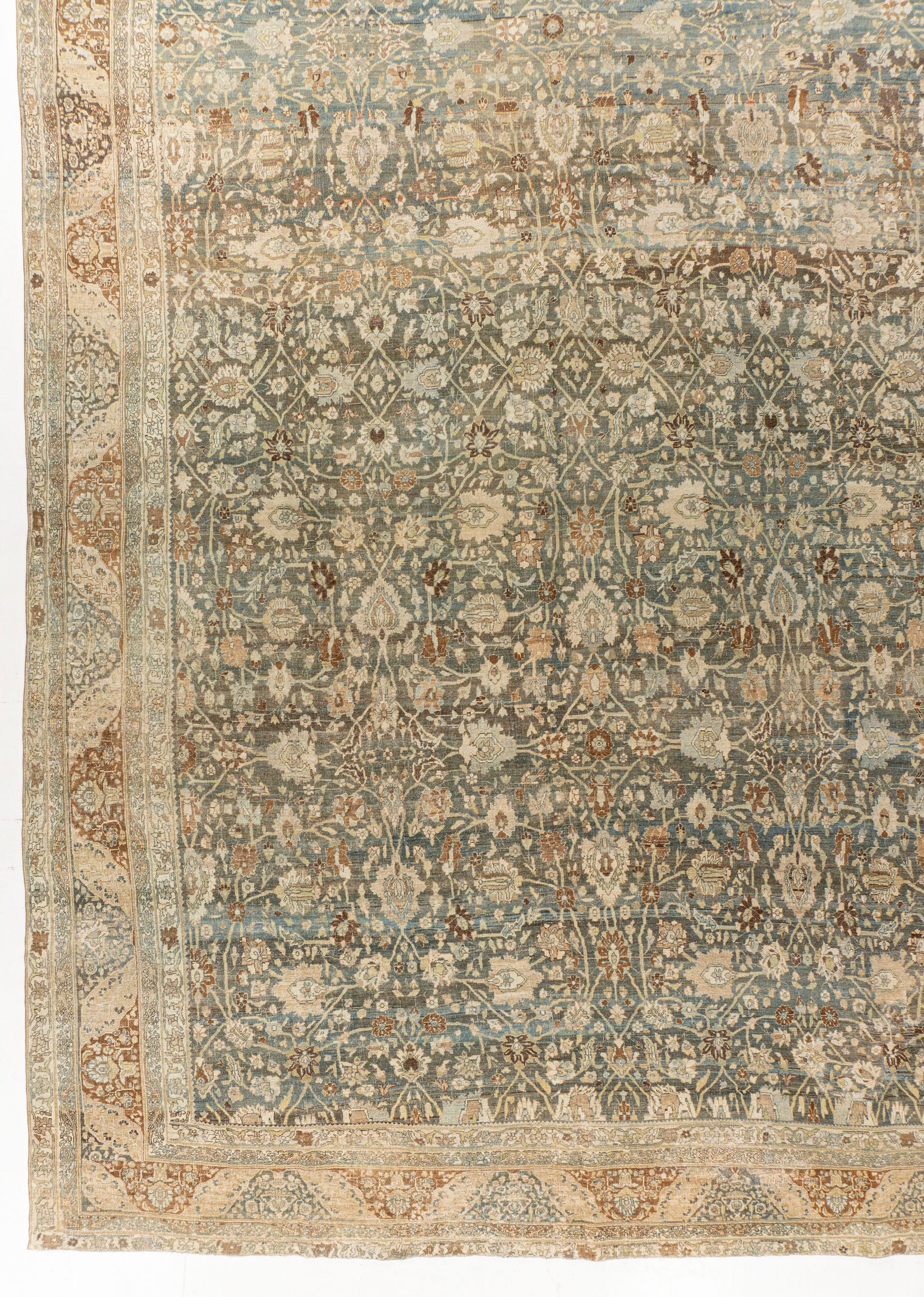 Antique Hand Knotted Distressed Persian Bidjar Rug Blue Beige In Distressed Condition For Sale In New York, NY