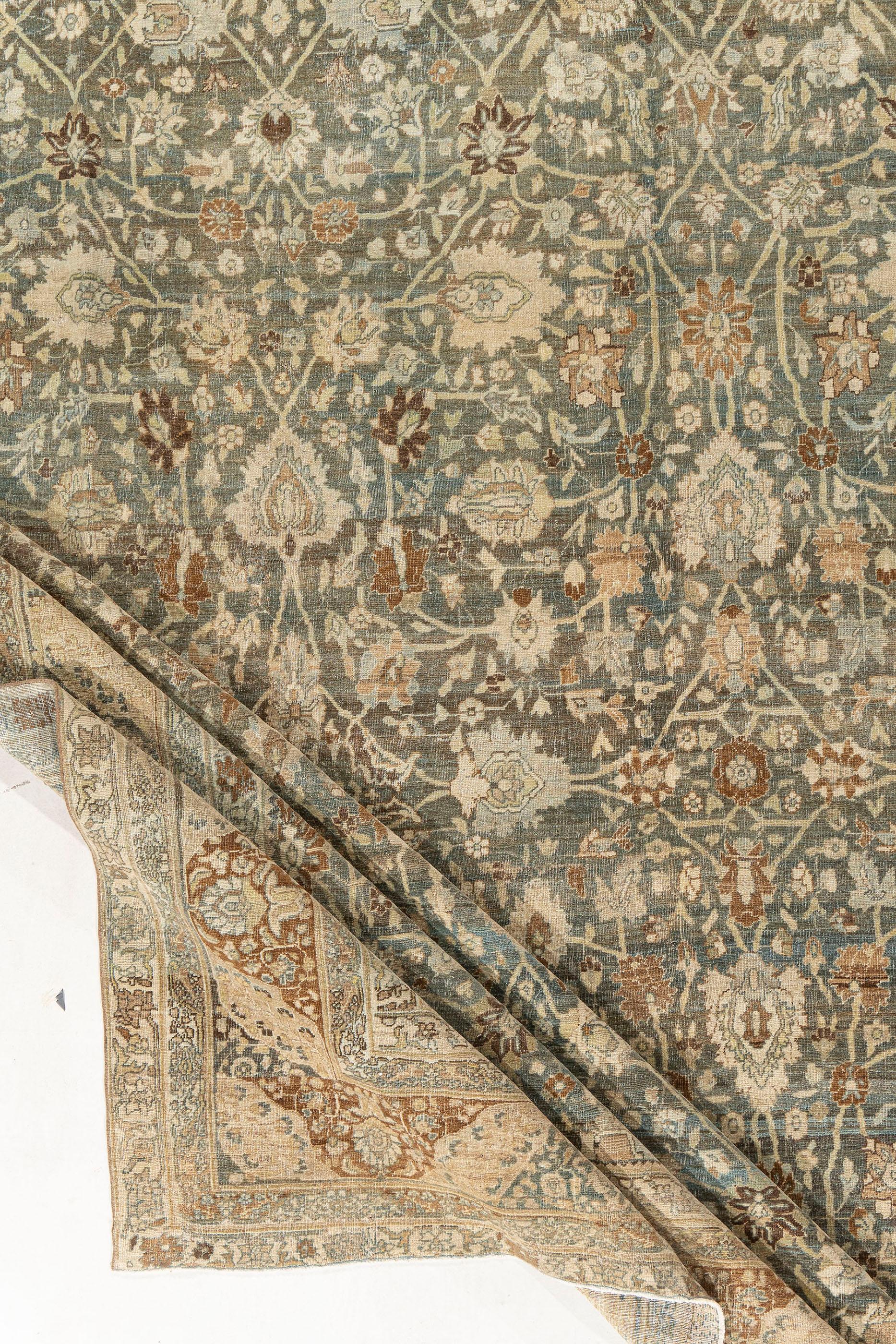 Antique Hand Knotted Distressed Persian Bidjar Rug Blue Beige For Sale 1