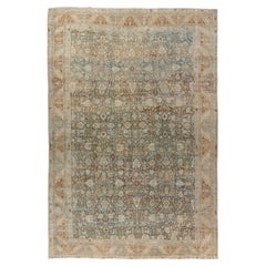 Antique Hand Knotted Distressed Persian Bidjar Rug Blue Beige