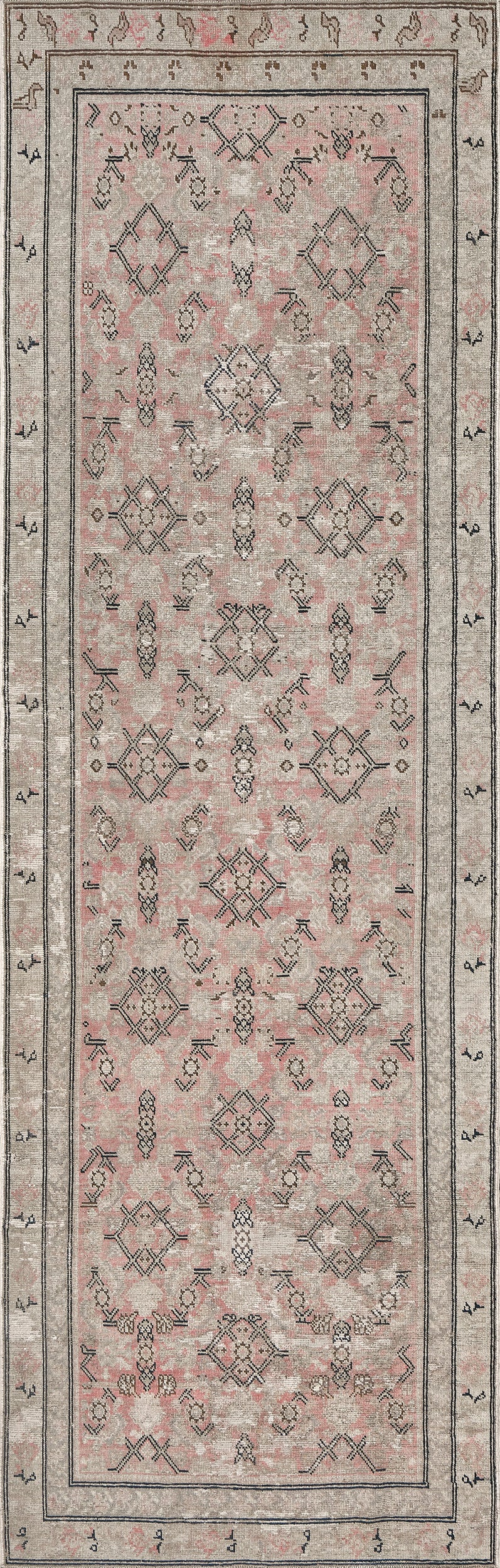 Antique Hand-Knotted Dusty-Pink Herati Caucasian Karabagh Runner For Sale