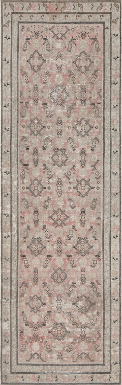 Antique Hand-Knotted Dusty-Pink Herati Caucasian Karabagh Runner