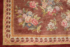 Antique Hand Knotted European Savonnerie Rug in Wool with Floral Design