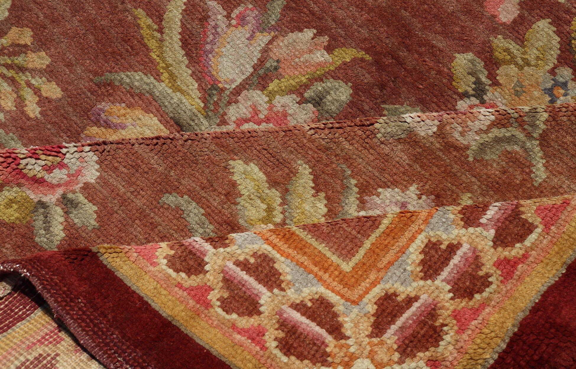 20th Century Antique Hand Knotted European Savonnerie Rug in Wool with Floral Design For Sale