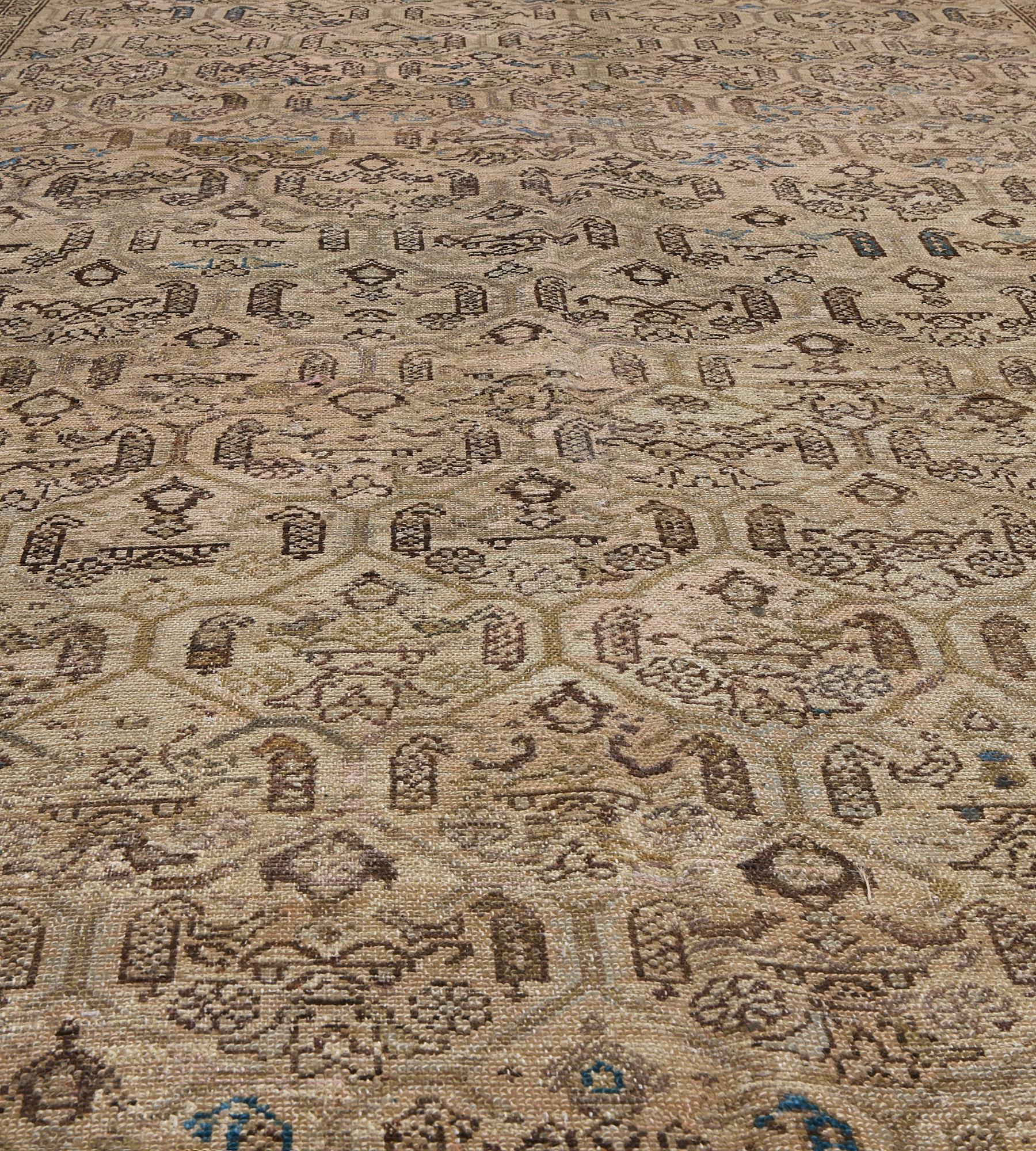 Antique Hand-knotted Floral Wool Malayer Rug For Sale 1