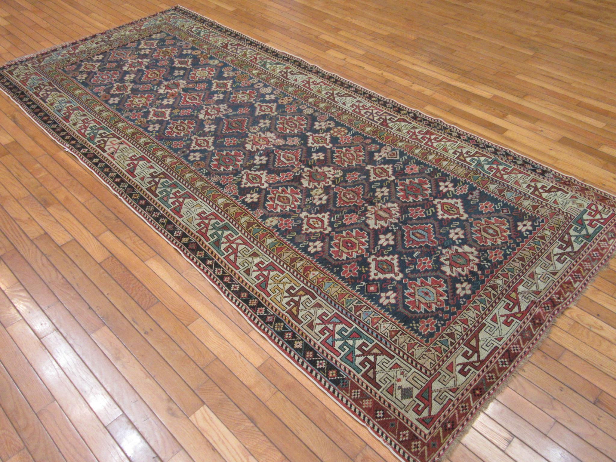 Antique Hand Knotted Gallery Size Caucasian Rug For Sale 3
