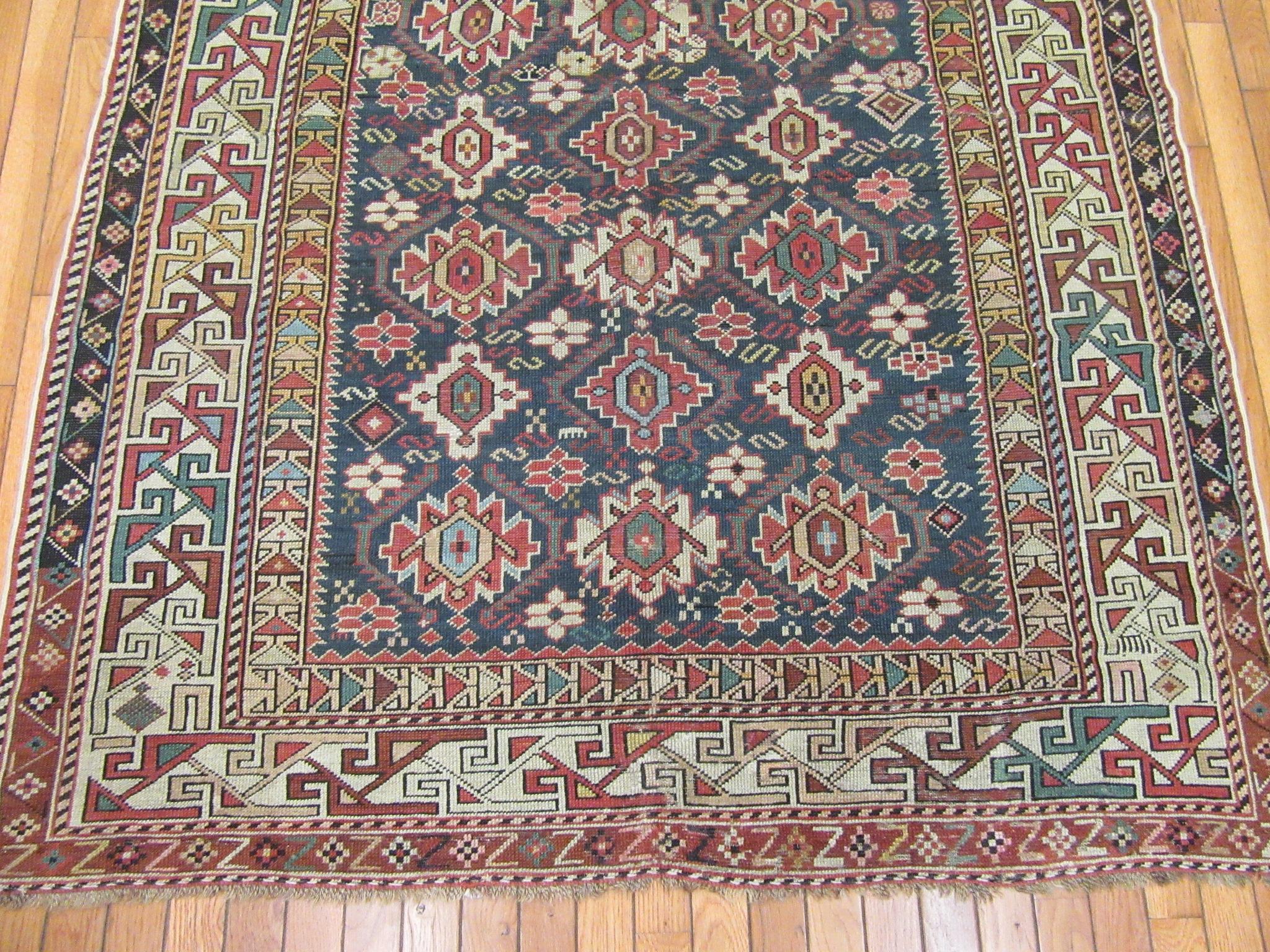 Kazak Antique Hand Knotted Gallery Size Caucasian Rug For Sale