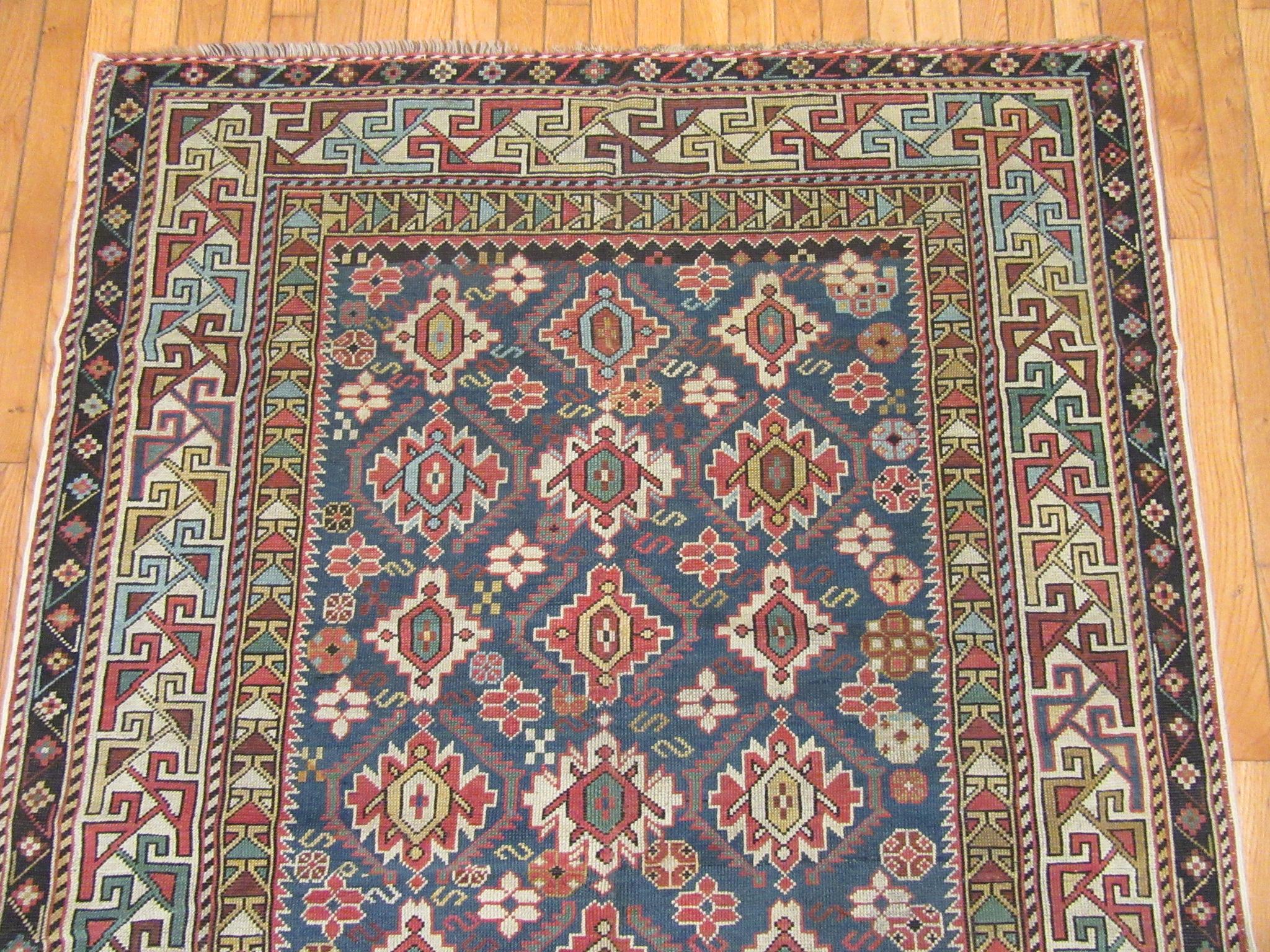 Antique Hand Knotted Gallery Size Caucasian Rug In Good Condition For Sale In Atlanta, GA