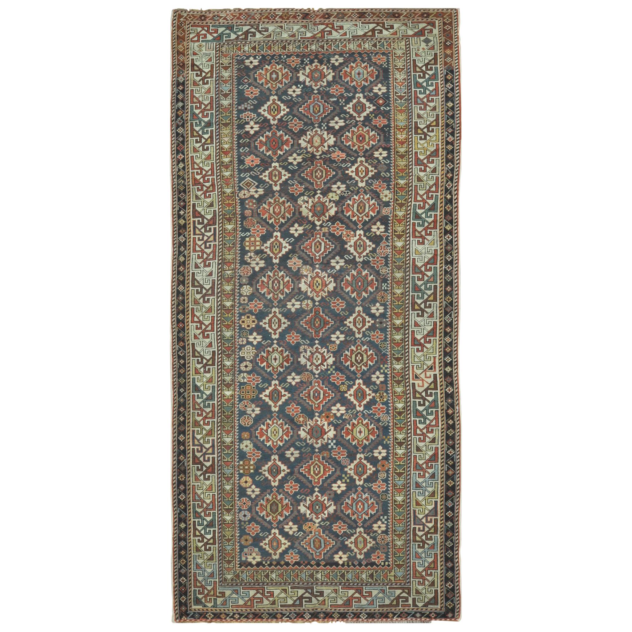 Antique Hand Knotted Gallery Size Caucasian Rug For Sale