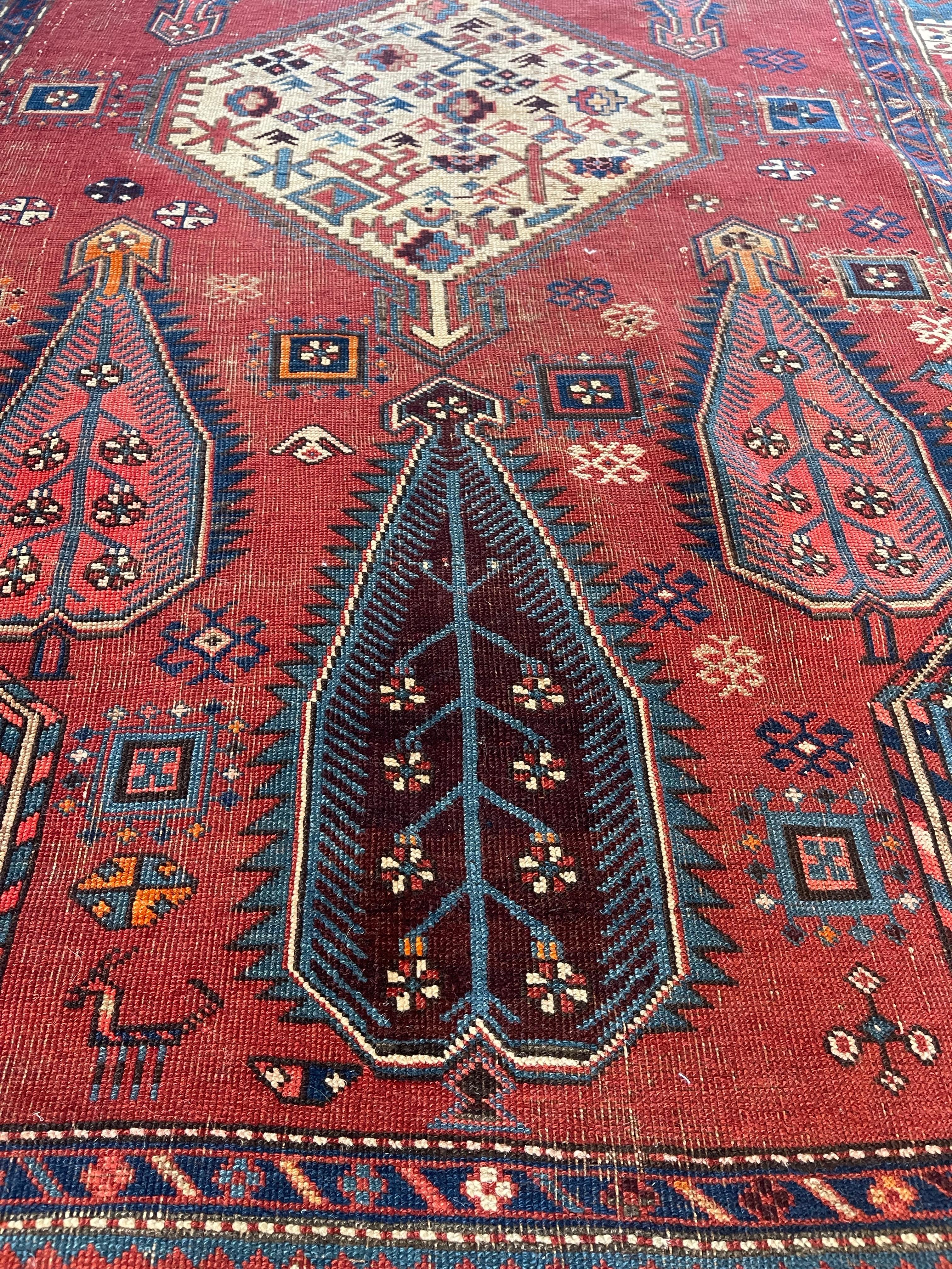 Alfombra geométrica antigua Kazak Anudado a mano en venta