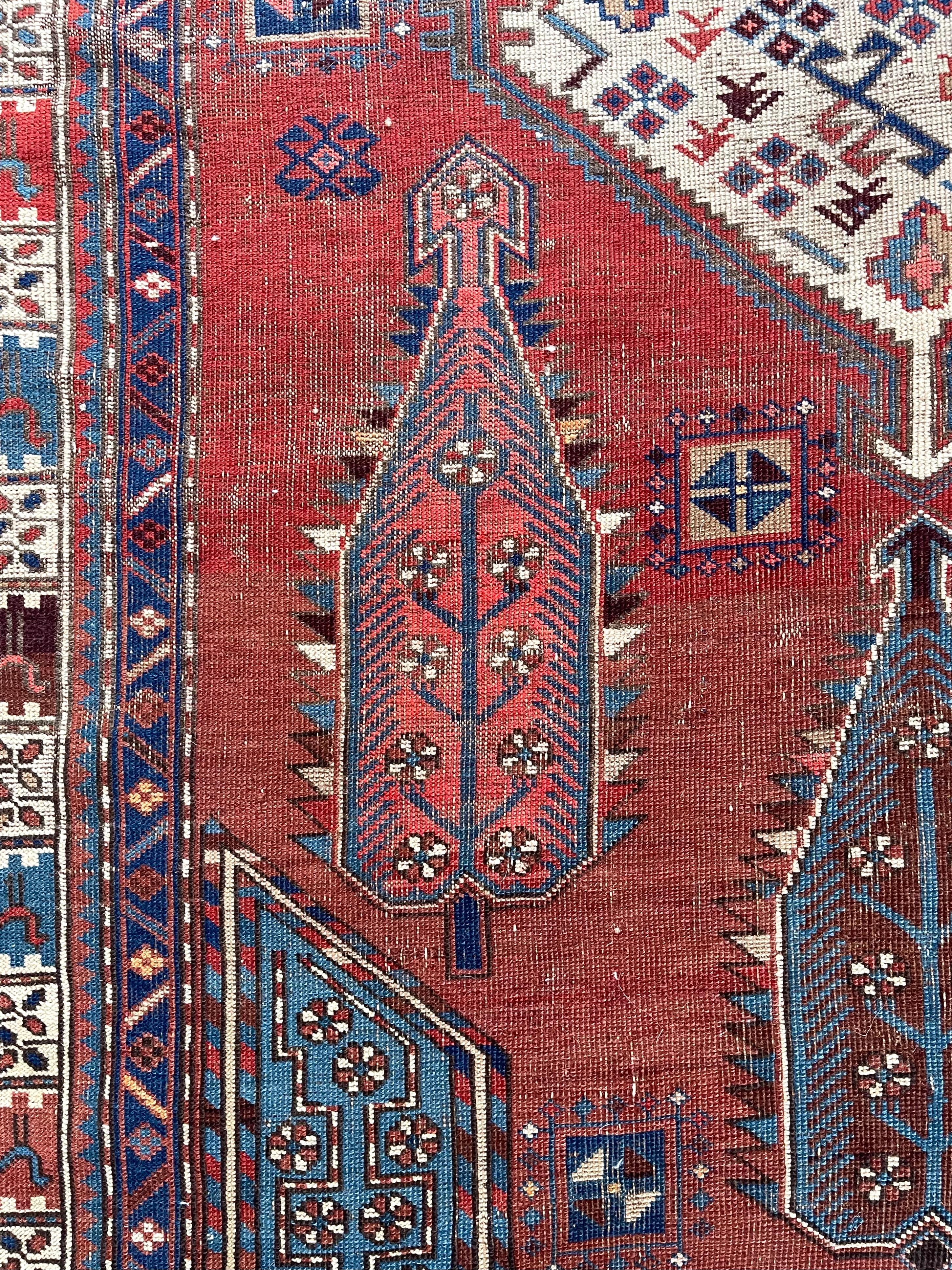 Alfombra geométrica antigua Kazak en Bueno estado para la venta en San Diego, CA