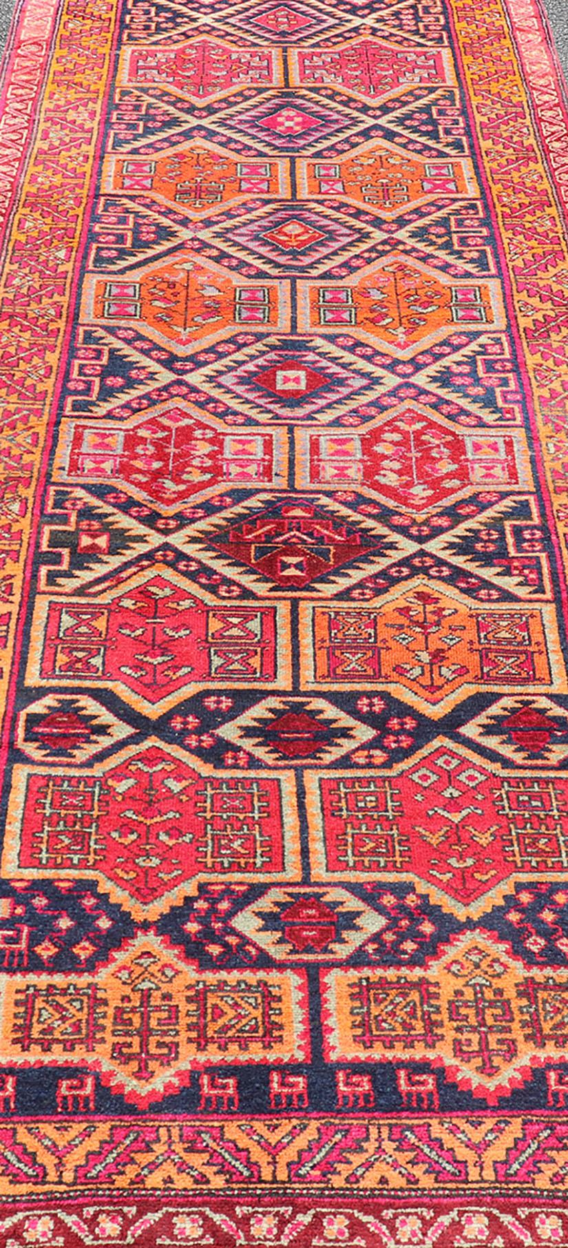 Antique Hand-Knotted Karajeh Gallery Rug in Wool with All-Over Geometric Design For Sale 4