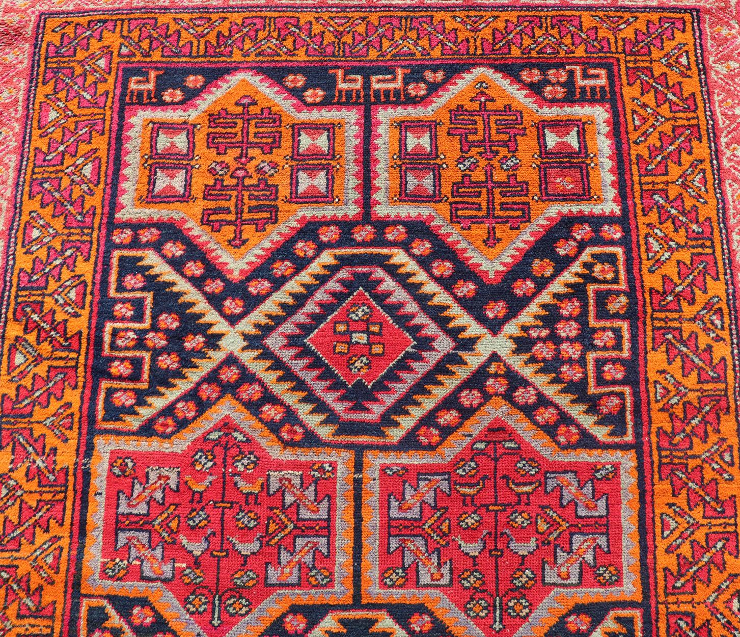 Persian Antique Hand-Knotted Karajeh Gallery Rug in Wool with All-Over Geometric Design For Sale