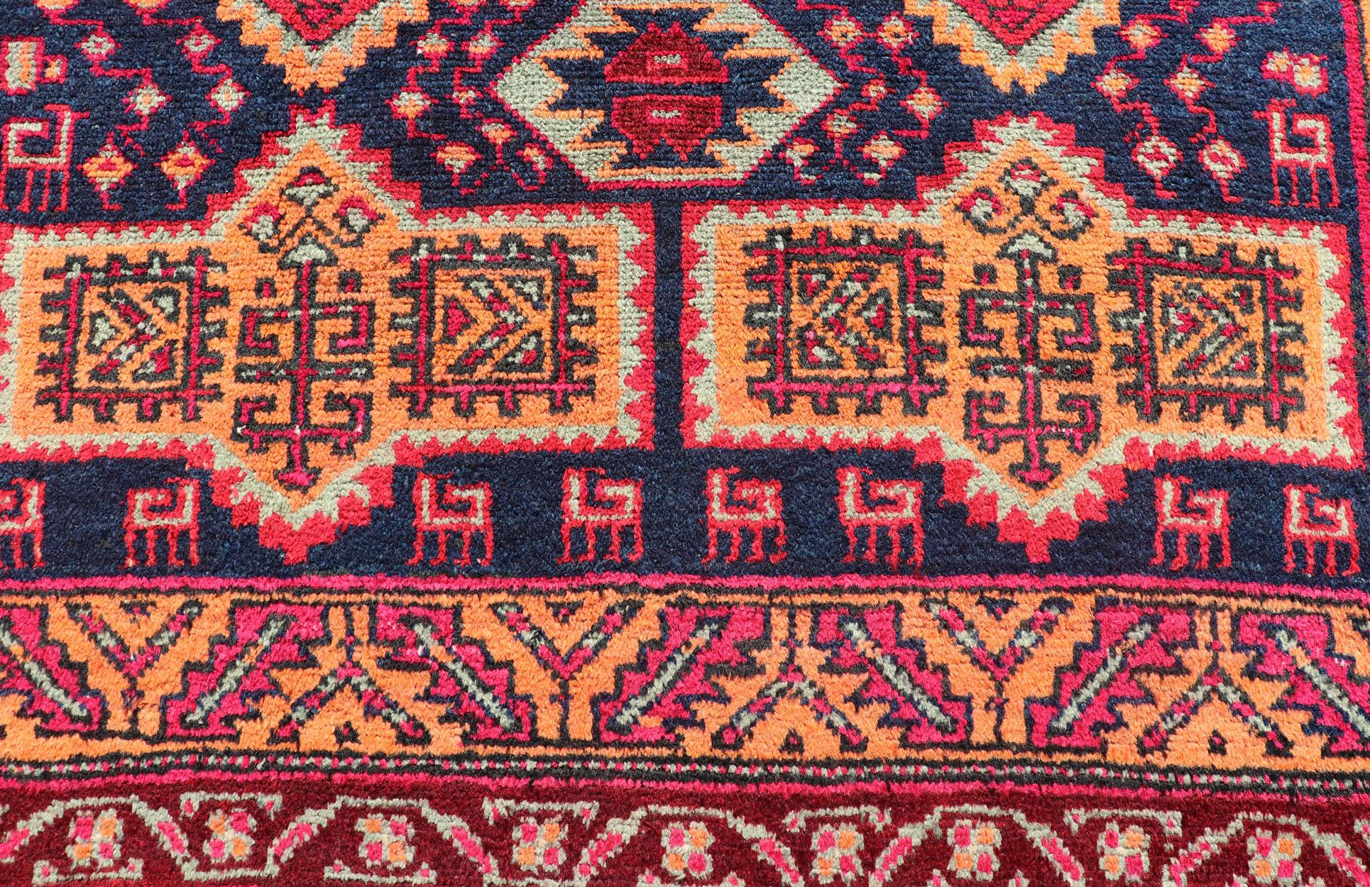 Antique Hand-Knotted Karajeh Gallery Rug in Wool with All-Over Geometric Design In Good Condition For Sale In Atlanta, GA