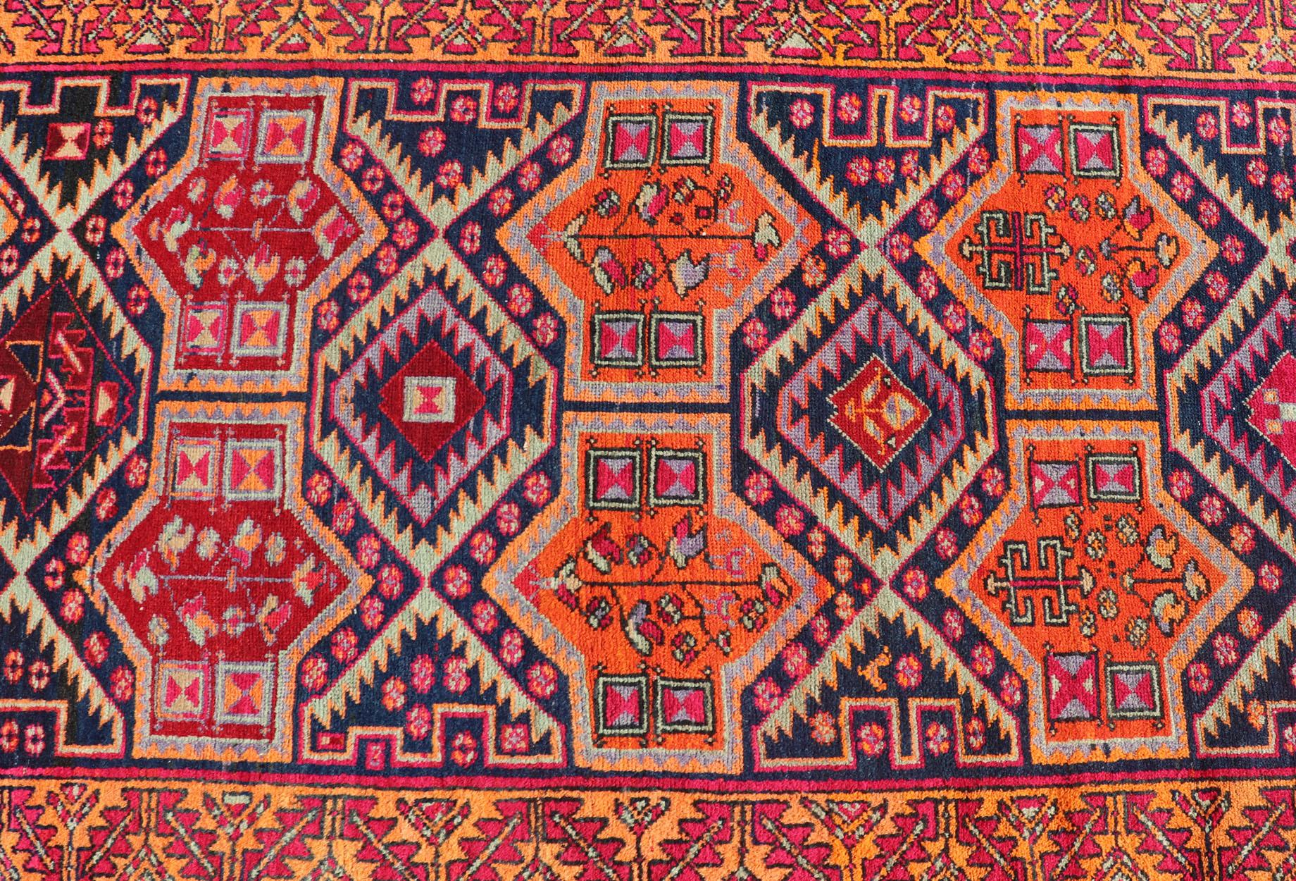 20th Century Antique Hand-Knotted Karajeh Gallery Rug in Wool with All-Over Geometric Design For Sale