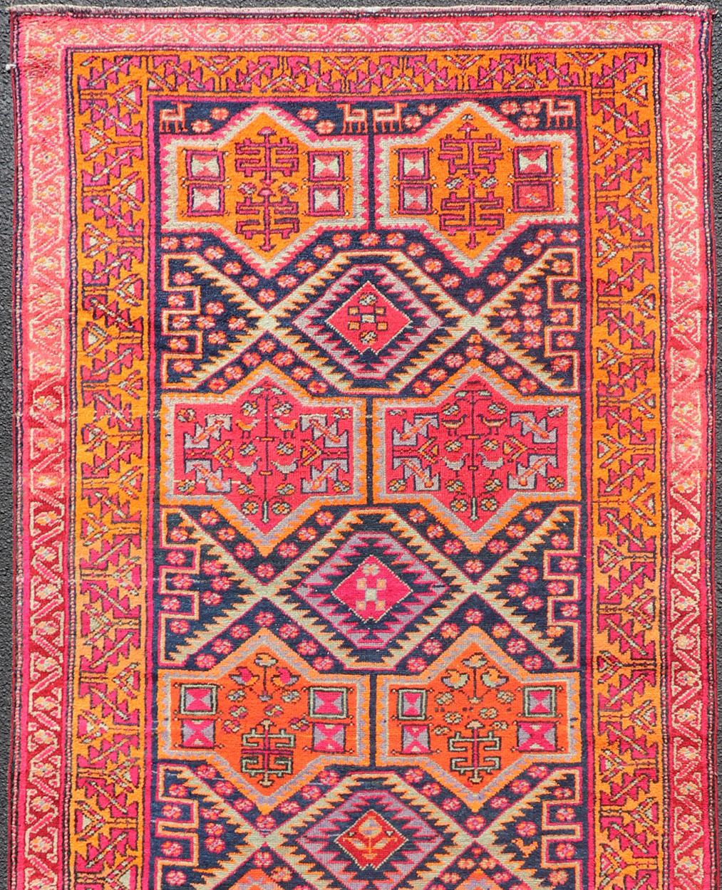 Antique Hand-Knotted Karajeh Gallery Rug in Wool with All-Over Geometric Design For Sale 1