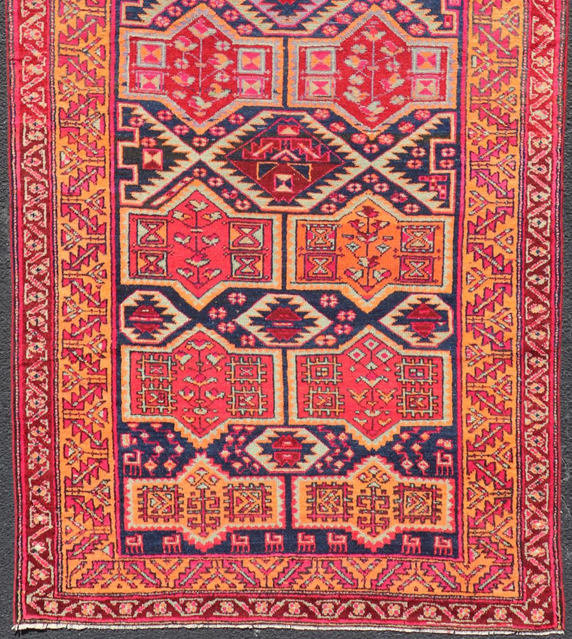 Antique Hand-Knotted Karajeh Gallery Rug in Wool with All-Over Geometric Design For Sale 3