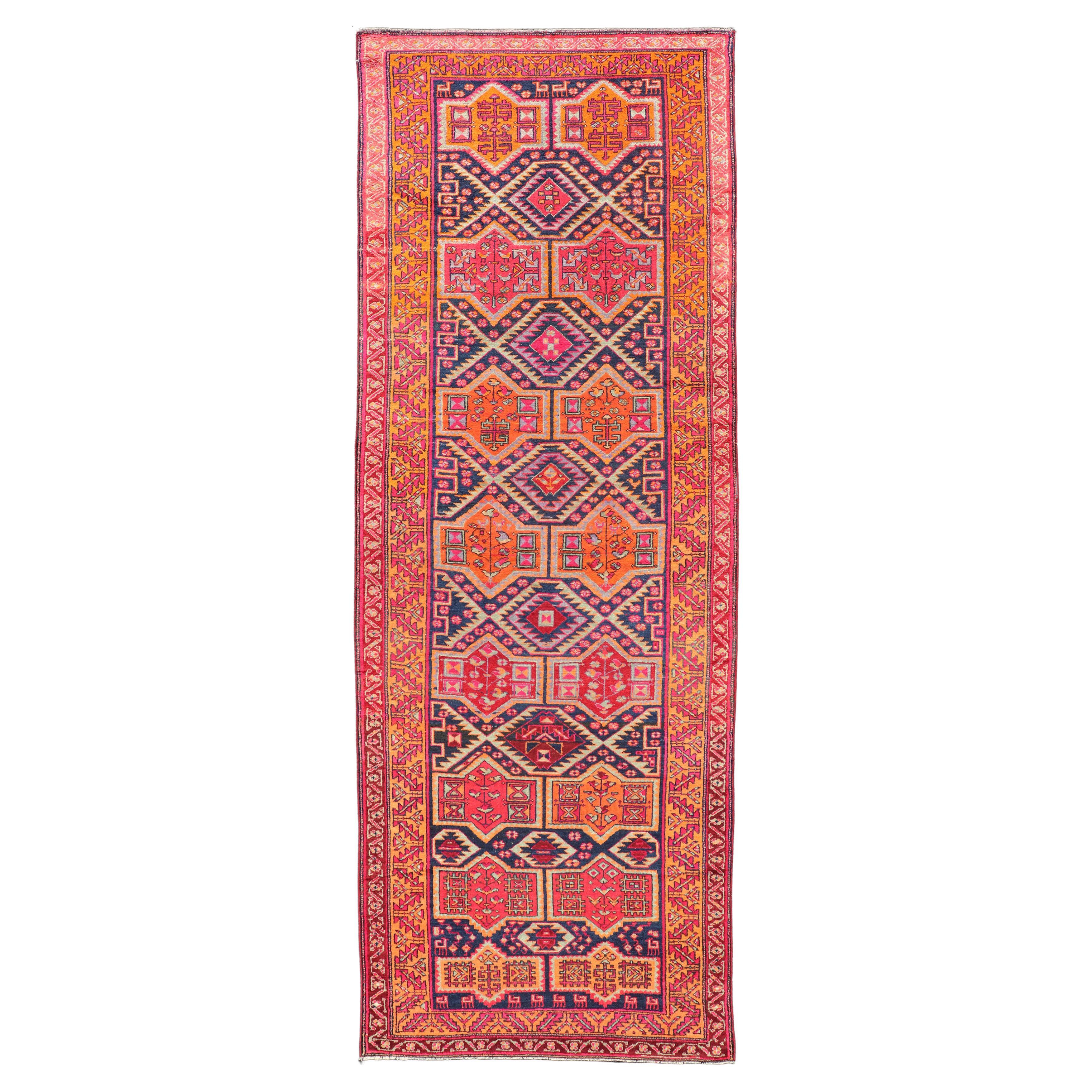 Antique Hand-Knotted Karajeh Gallery Rug in Wool with All-Over Geometric Design For Sale