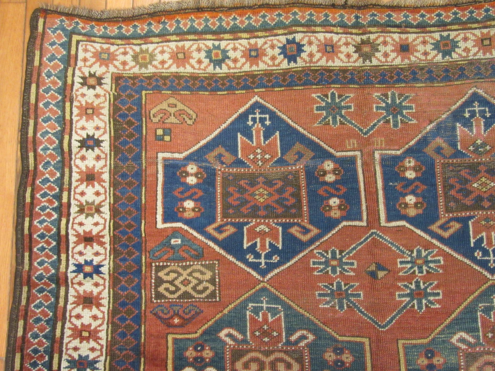 Antique Hand Knotted Kazak Rug For Sale 1