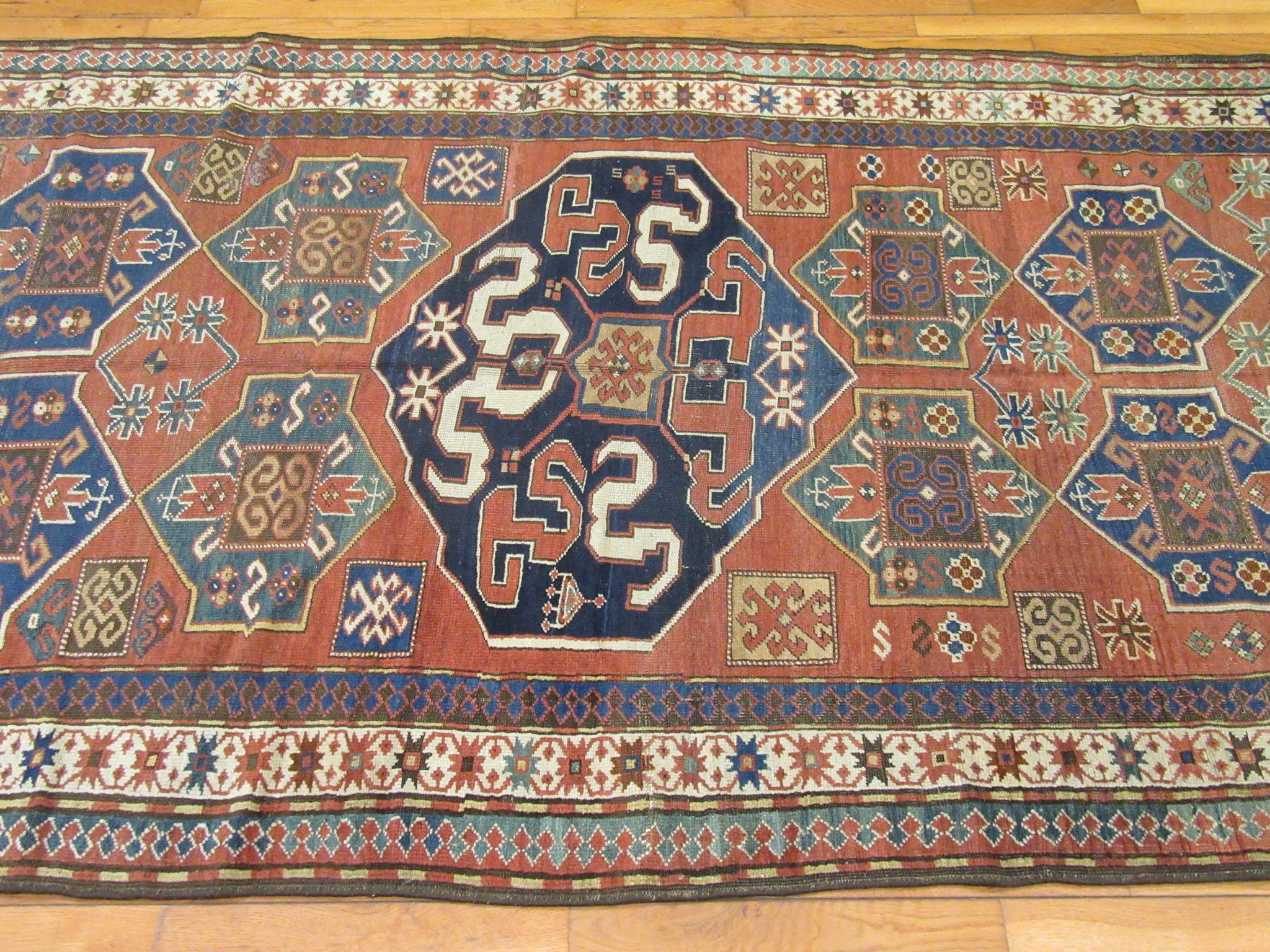 Antique Hand Knotted Kazak Rug For Sale 2