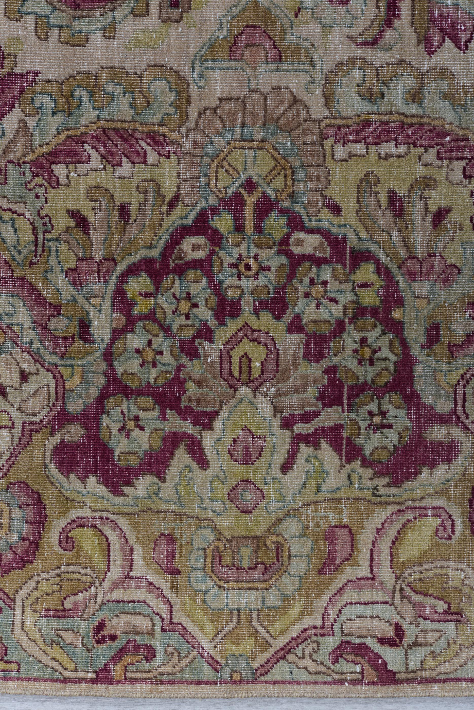 Wool Antique Hand-Knotted Kerman Rug – Persian Floral Grandeur For Sale