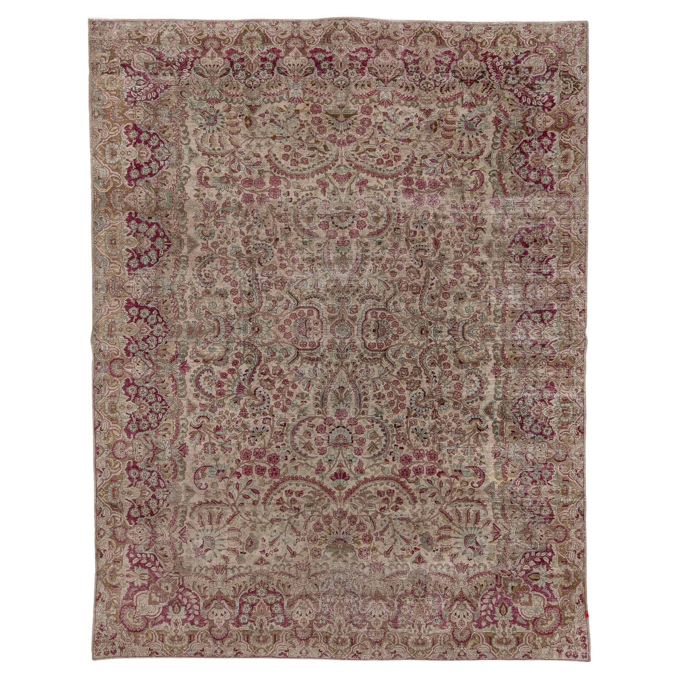 Antique Hand-Knotted Kerman Rug – Persian Floral Grandeur