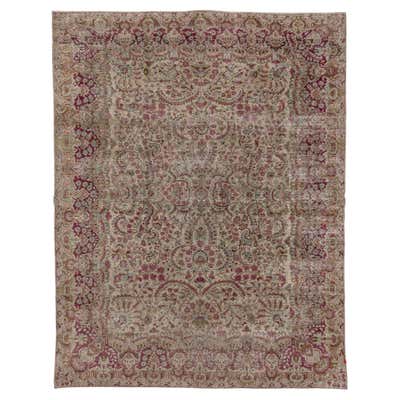 Antique Traditional Hand-Woven Wool Floral Persian Kerman Rug 14'8