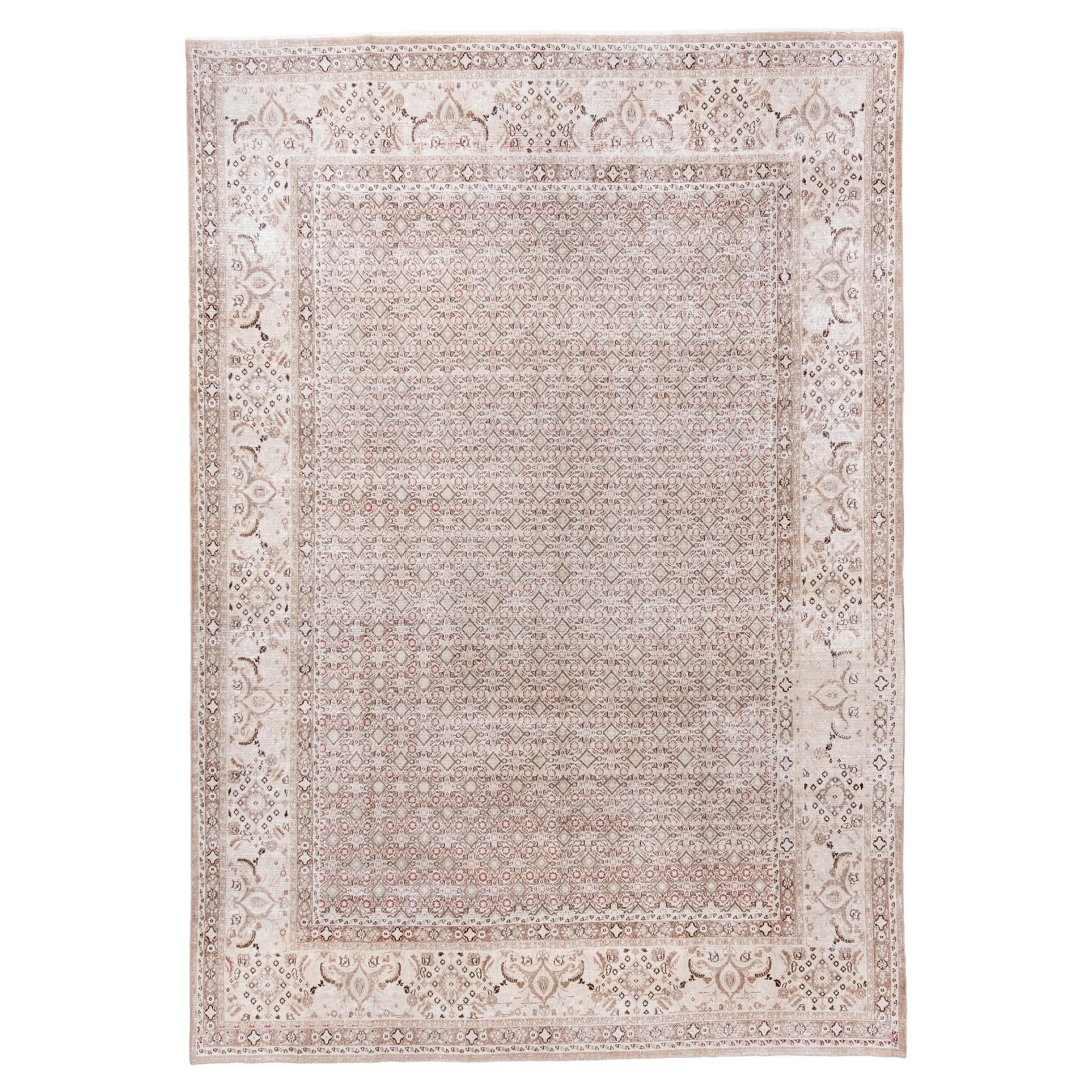 Antique Hand-Knotted Khorassan Rug – Persian Lattice Pattern