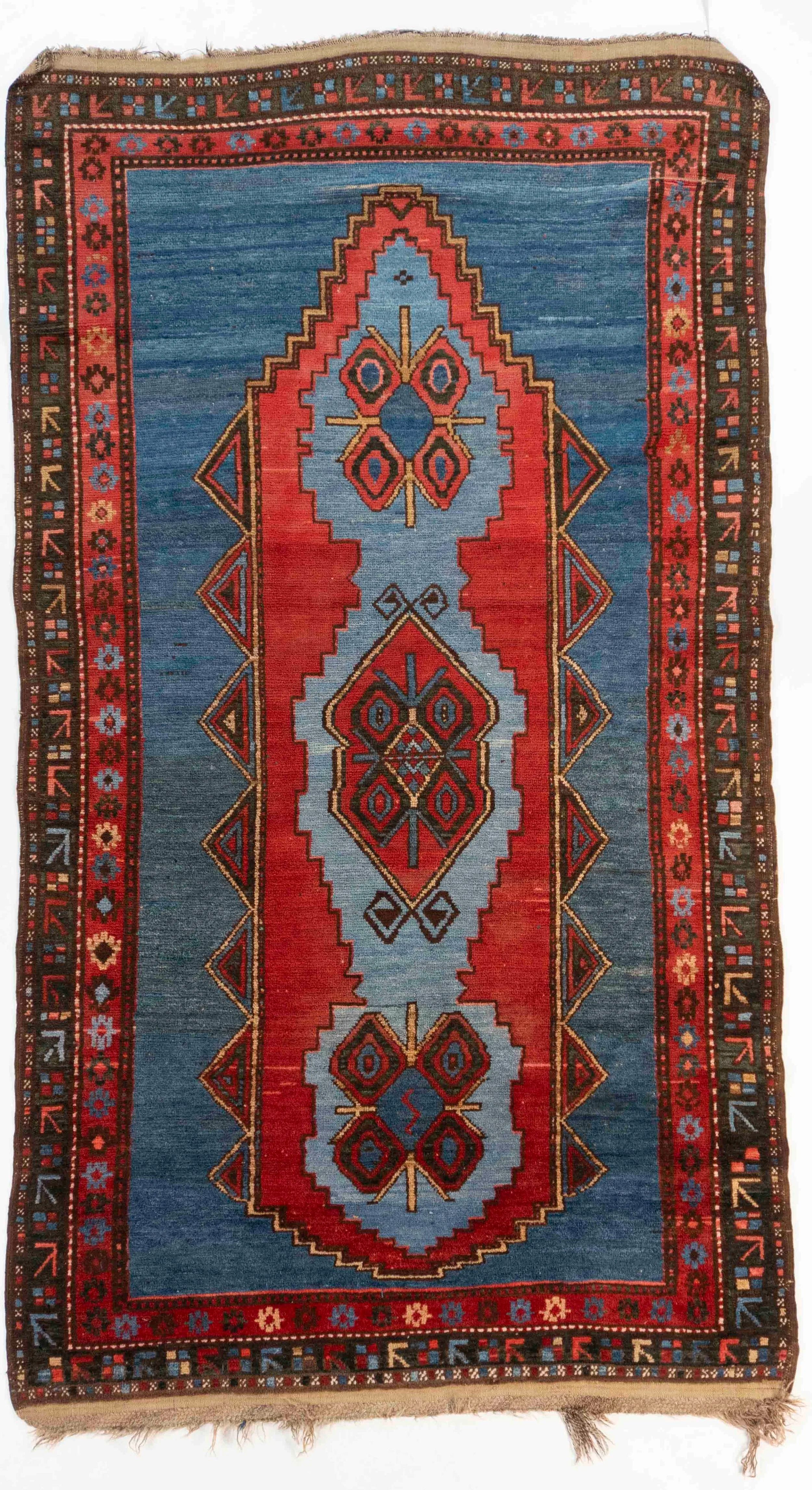 Antique Hand-Knotted Kurd Rug, Geometric Design