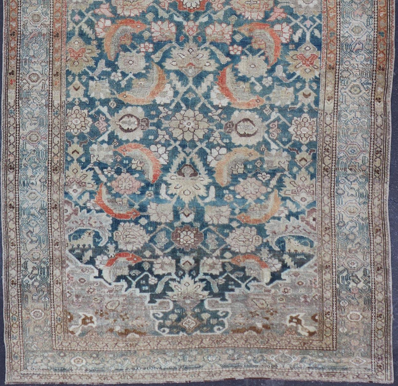 Sultanabad Antique Hand Knotted Kurdish Gallery Runner in All-Over Geometric Design For Sale
