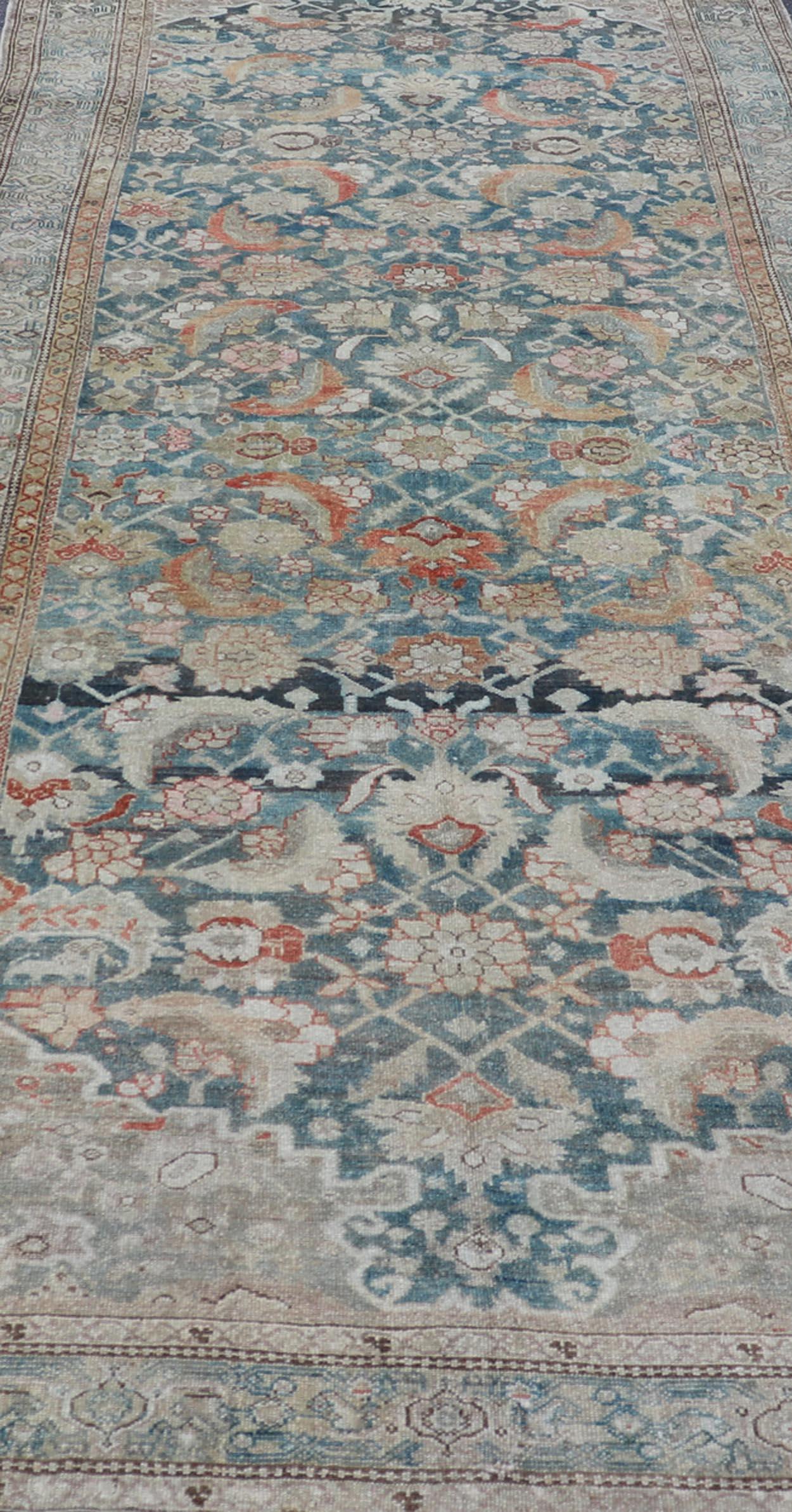 Persian Antique Hand Knotted Kurdish Gallery Runner in All-Over Geometric Design For Sale